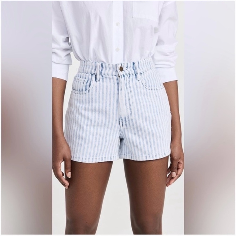Faherty High Waist Striped Shorts in Blue and White